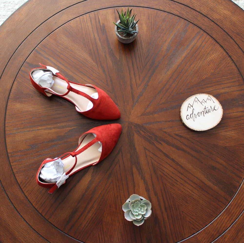 Faux Suede T-Strap Flat in Rust Red - Modcloth NWB - Picture 1 of 3